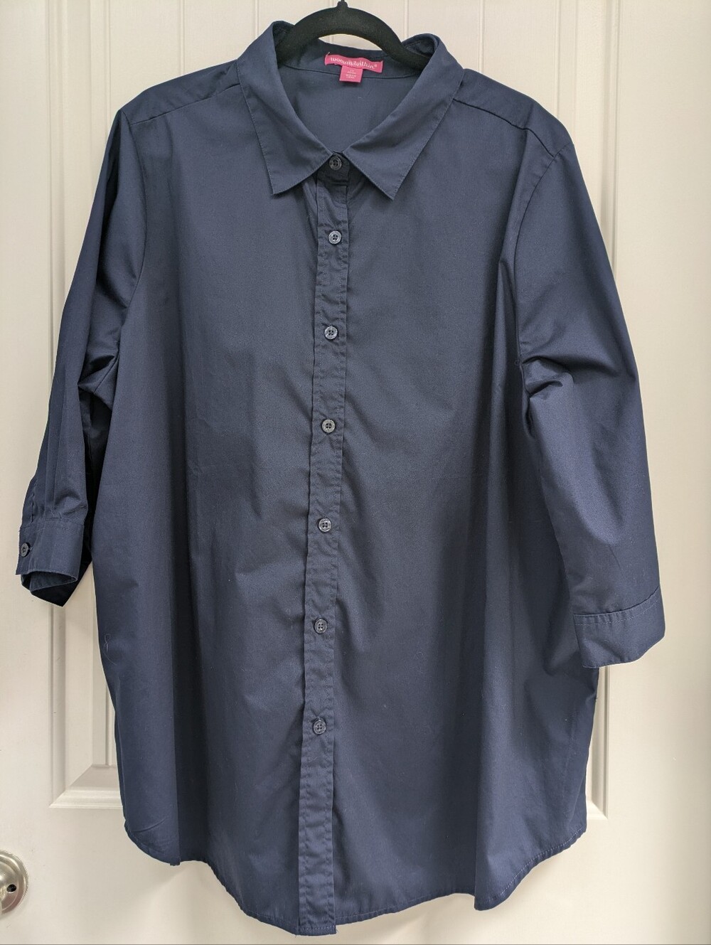 Woman Within Navy Button-Down Casual Tunic Shirt